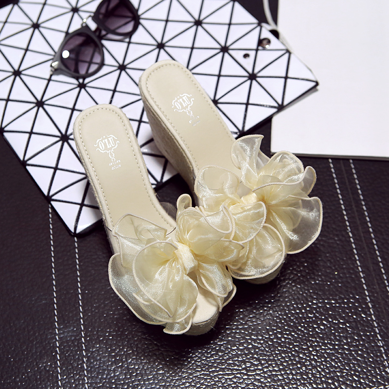 10cm Wedge Summer Bow Espadrille Transparent Platform Slide Sandals Plus Size One-Band High Heel Women - Image 3