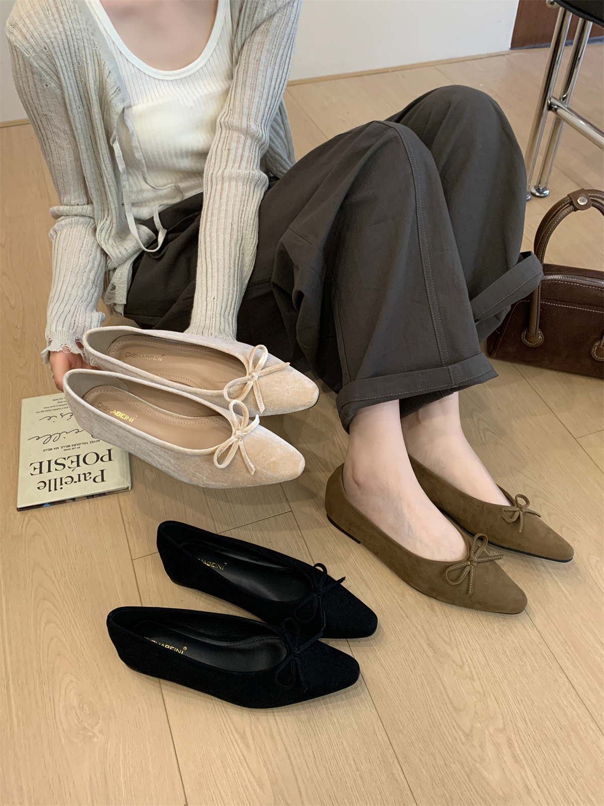 2026 Autumn French Suede Bow Women's Slip-On Flat Mary Jane Shoes