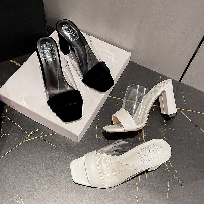 2026 New Summer Transparent Slippers for Women One-Strap Chunky Heel Waterproof Platform Shoes with Dress