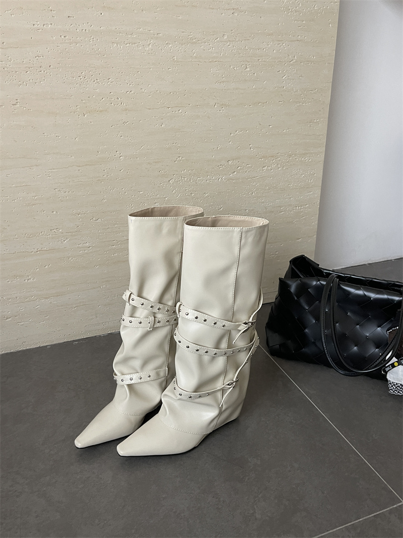 2026 New Winter Fashion Boots for Women - High Heel Studded Belt Buckle Pointed Toe Over-the-Knee Boots - Image 4