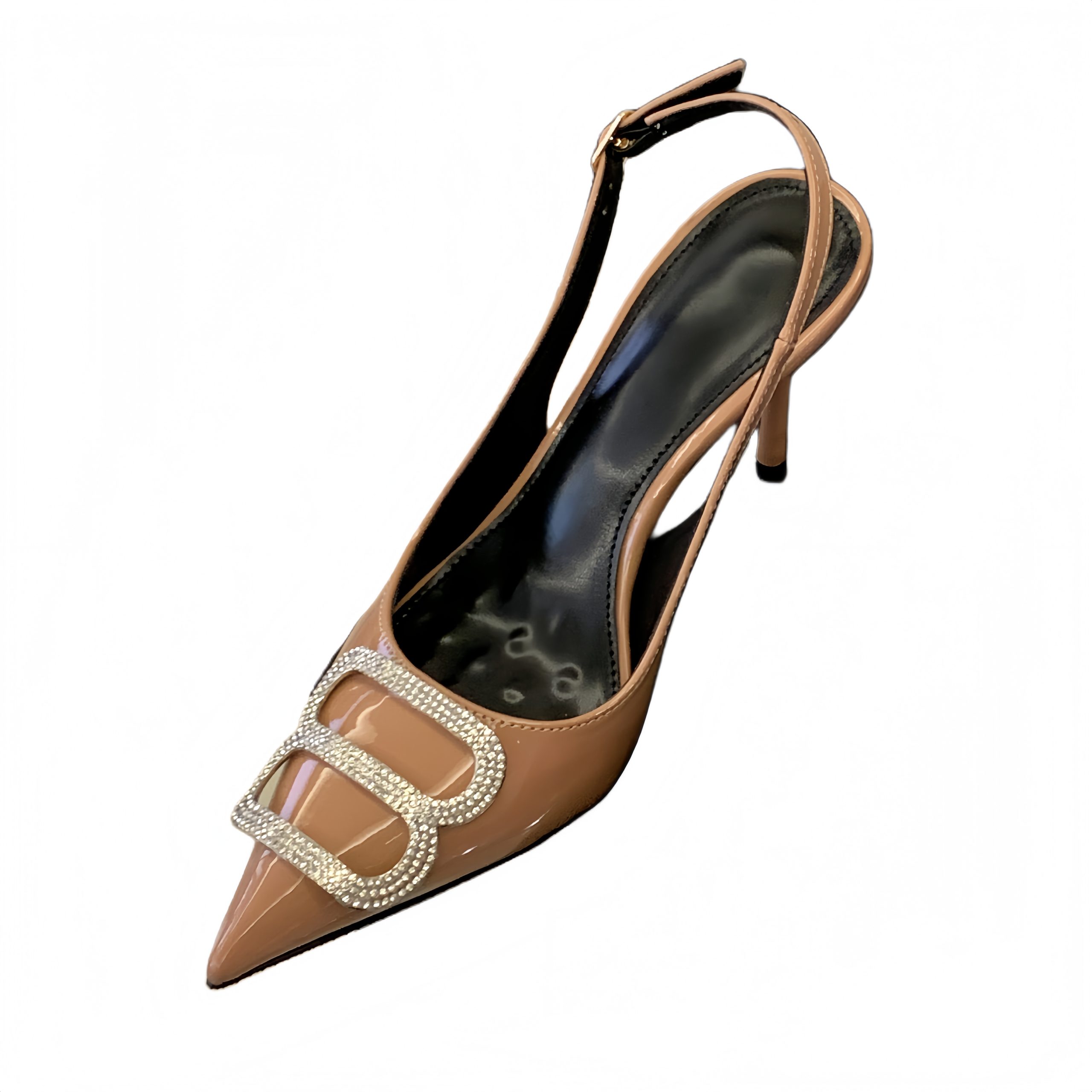 Black High Heel Women's Shoes 2026 Summer New Rhinestone B-Strap Pointed Toe One-Band Sandals Sexy - Image 5