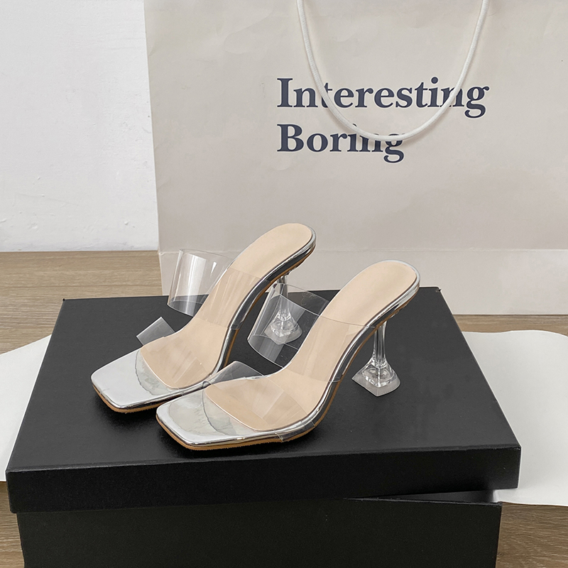 Crape Myrtle 2024 Summer Rhinestone Wine Glass Heel Silver Open Toe Transparent Slippers Women's Sandals - Image 4