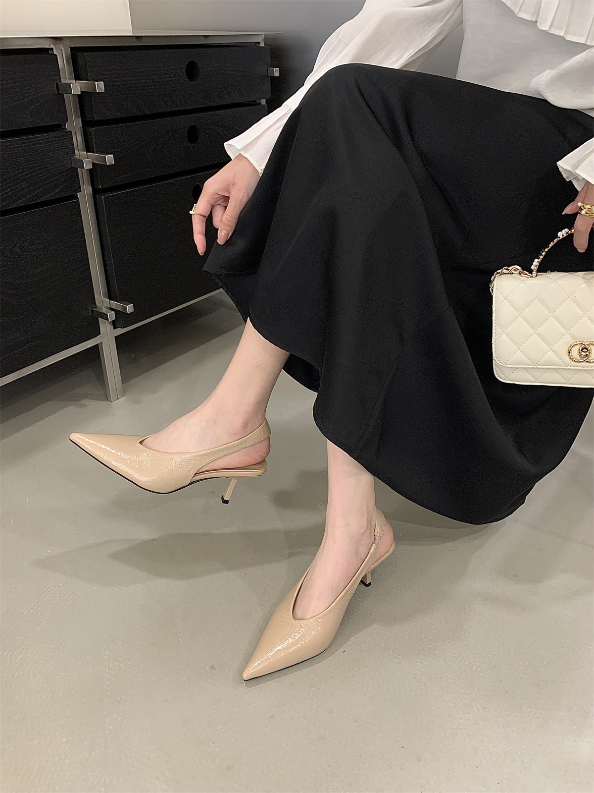 French Style Black Peep Toe Sandals Fairy Shoes 2026 Spring Summer Temperament Celebrity Thin Heel High Heel Pointed Toe Shoes - Image 2