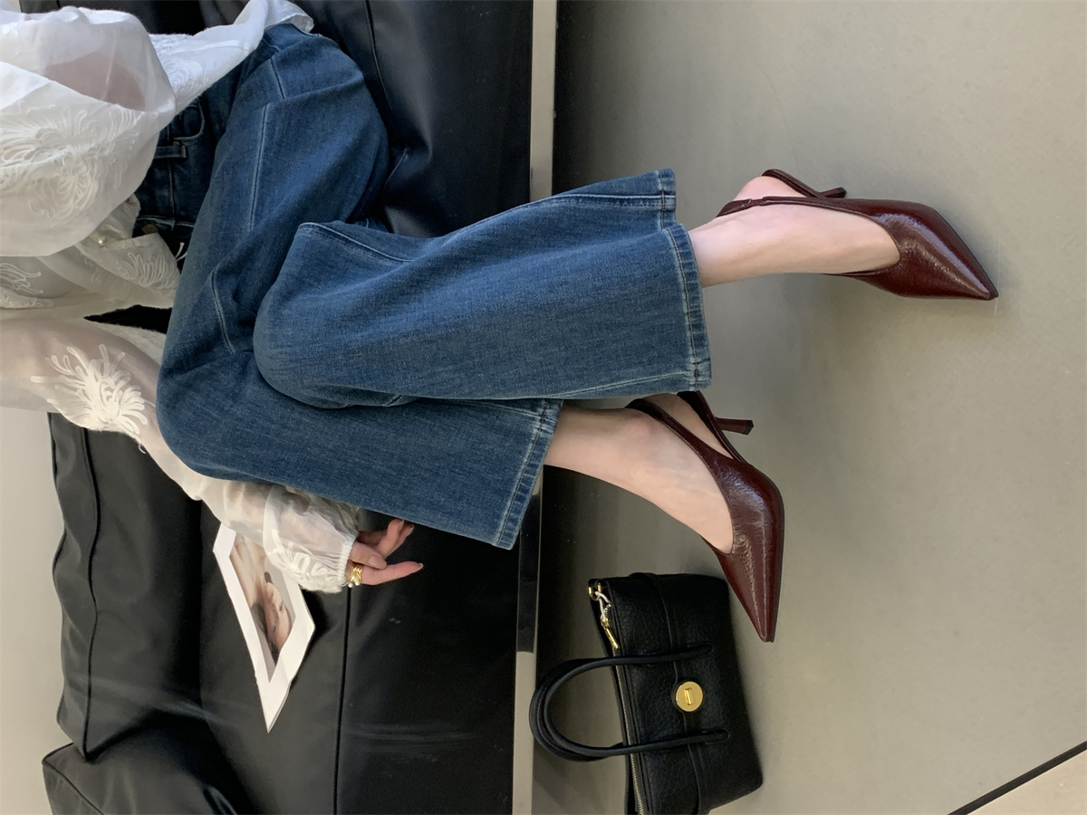 French Style Black Peep Toe Sandals Fairy Shoes 2026 Spring Summer Temperament Celebrity Thin Heel High Heel Pointed Toe Shoes - Image 3