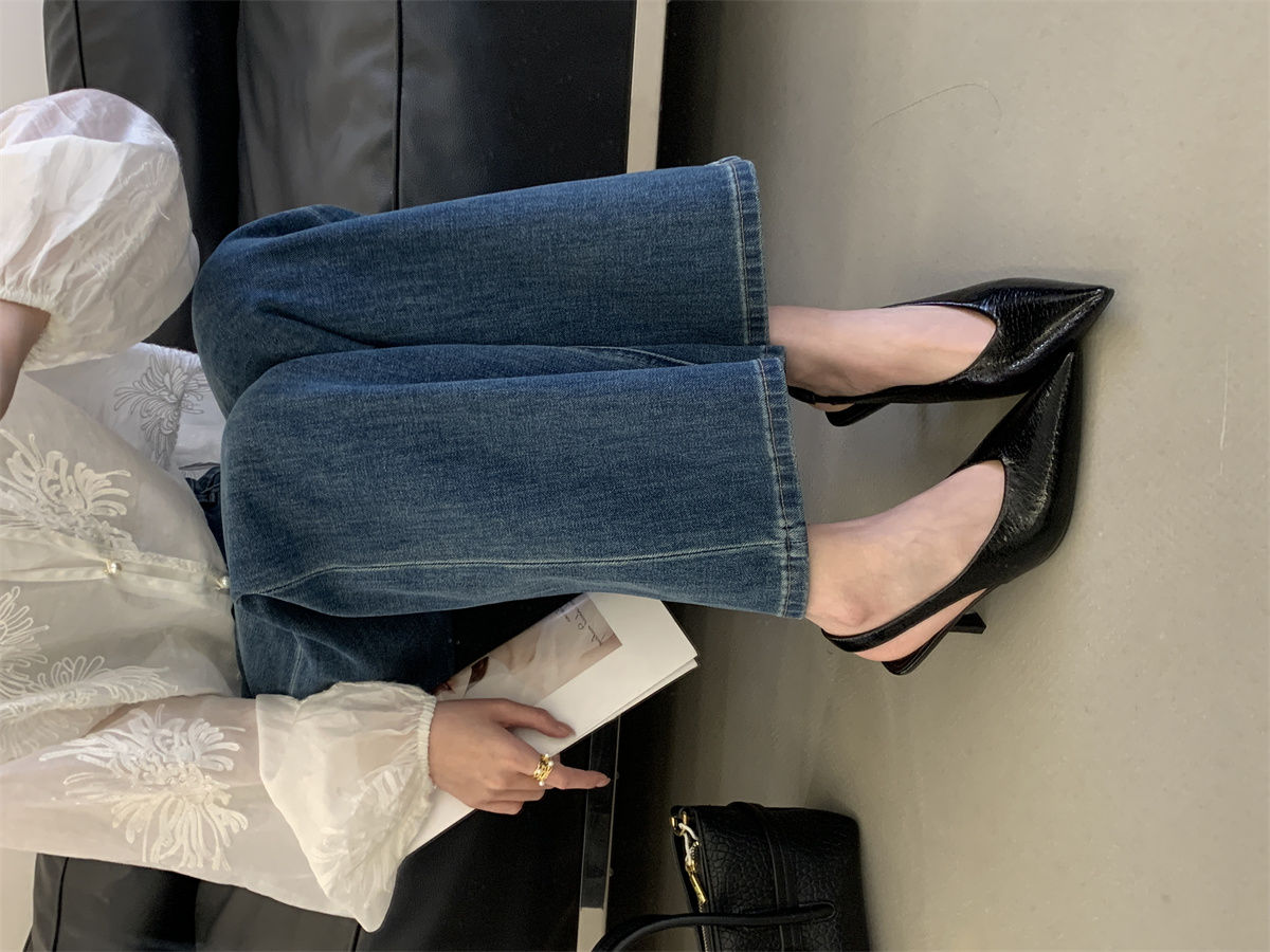French Style Black Peep Toe Sandals Fairy Shoes 2026 Spring Summer Temperament Celebrity Thin Heel High Heel Pointed Toe Shoes - Image 4
