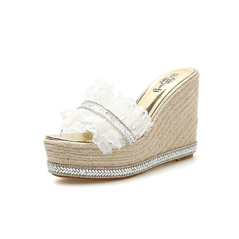 Korean Style 2026 New Flower Fairy Style Rhinestone Wedge Heel Slippers for Women - Image 5