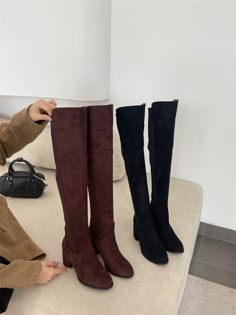 Over Knee Boots for Women 2025 Winter 5050 High Heel Round Toe Stretch Boots Slim Fit Leg Slimming - Image 2
