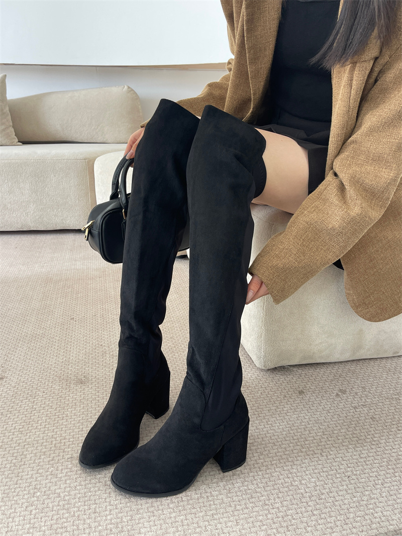 Over Knee Boots for Women 2025 Winter 5050 High Heel Round Toe Stretch Boots Slim Fit Leg Slimming - Image 3