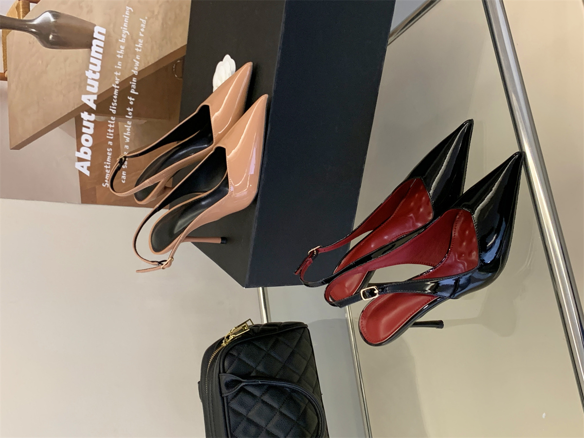 Pointed Toe High Heel Black Open Toe Sandals Fairy Shoes 2026 New Spring Summer French Style Elegant Lady Shoes