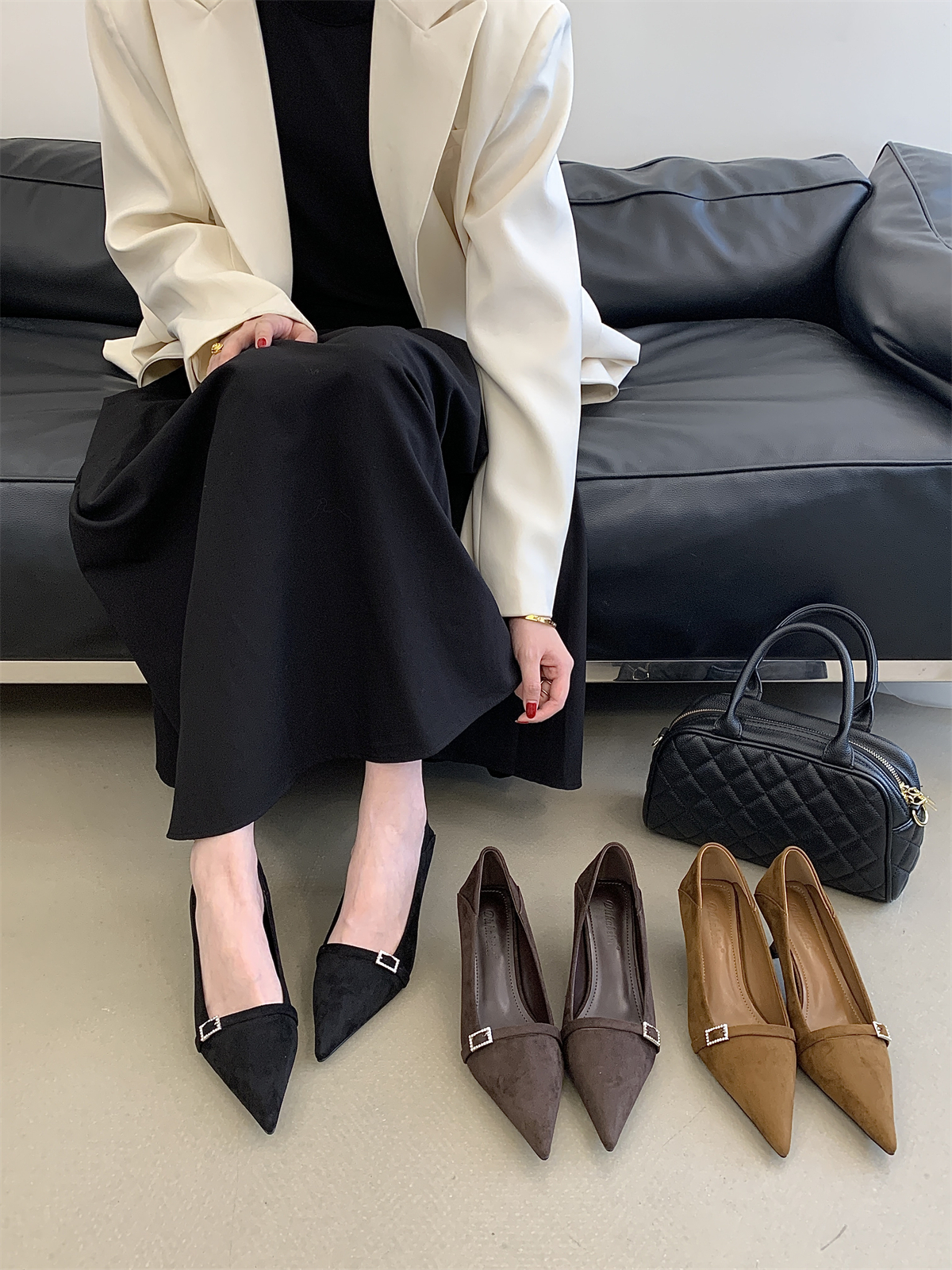 Retro Pointed Toe Low-Cut Thin Heel Women's High Heels 2026 Autumn New French Suede Texture Single Shoes