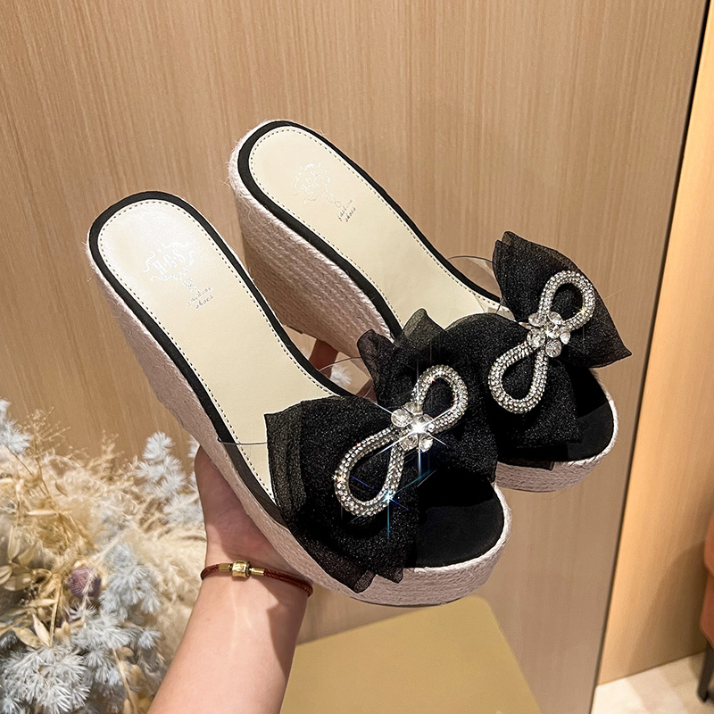 Summer New Transparent Wedge Heel Slippers for Women Butterfly Bow Platform High Heel Sandals Thick Sole Anti-Slip Flower Shoes - Image 4