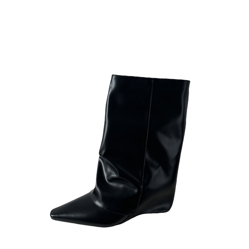 Trendy Off-White High Heel Boots for Women 2026 New Arrival Wedge Ankle Boots Pointed Toe Mid Calf Slim Boots - Image 5